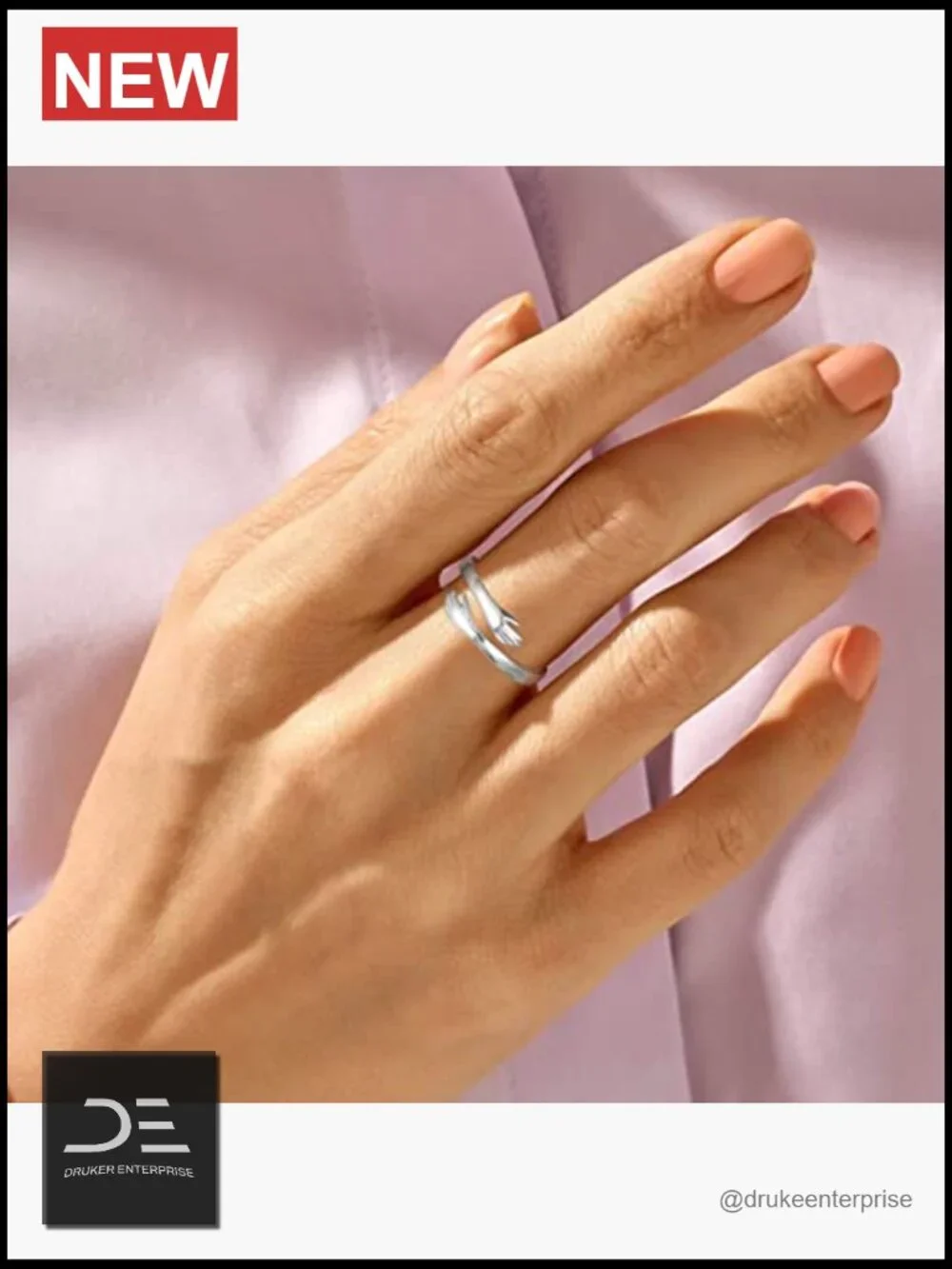 S925 Sterling Silver Hug Ring with Inspirational Engraving Adjustable